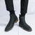 Men's black plain sewn accents slip on shoe boot 07