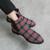 Men's red check pattern slip on shoe boot 03