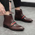 Men's brown metal buckle strap on top slip on shoe boot 06