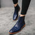 Men's blue brogue crocodile skin pattern slip on shoe boot 05