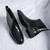 Men's black brogue side zip slip on shoe boot 09