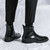 Men's black brogue side zip slip on shoe boot 04