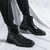 Men's black brogue side zip slip on shoe boot 05
