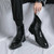 Men's black brogue side zip slip on shoe boot 06