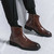 Men's brown brogue side zip slip on shoe boot 02