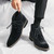 Men's black suede sewn accents lace up shoe boot 02