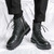 Men's black cap toe back buckle strap lace up shoe boot 04