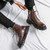 Men's brown cap toe back buckle strap lace up shoe boot 08