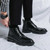 Men's black plain side zip lace up shoe boot 04