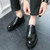 Men's black croc skin pattern retro derby dress shoe 05