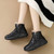 Women's black check pattern side zip slip on winter shoe boot 02