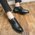 Men's black retro brogue croc pattern derby dress shoe 05