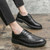 Men's black retro brogue derby dress shoe 05