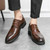 Men's brown retro brogue check accents derby dress shoe 06