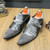 Men's grey pattern & stripe buckle strap oxford dress shoe 09