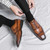Men's brown retro brogue square toe oxford dress shoe 08