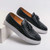 Men's black croc skin pattern tassel slip on shoe loafer 08