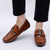 Men's brown metal buckle check slip on shoe loafer 02