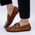 Men's brown metal buckle check slip on shoe loafer 04