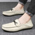 Men's beige metal buckle slip on shoe loafer 05