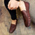 Men's brown cross pattern slip on shoe loafer 05