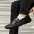 Men's black stripe thread metal ornament slip on shoe loafer 07