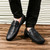 Men's black stripe thread metal ornament slip on shoe loafer 09
