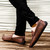Men's brown stripe thread metal ornament slip on shoe loafer 03
