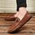 Men's brown stripe thread metal ornament slip on shoe loafer 02