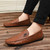 Men's brown stripe thread metal ornament slip on shoe loafer 08