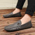 Men's grey stripe thread metal ornament slip on shoe loafer 02