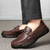 Men's dark brown metal buckle sewn accents slip on shoe loafer 06