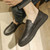 Men's black penny strap slip on shoe loafer in plain 03