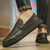 Men's black penny strap slip on shoe loafer in plain 04