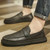 Men's black penny strap slip on shoe loafer in plain 05