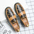 Men's brown metal buckle strap check pattern slip on shoe loafer 09