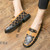 Men's brown metal buckle strap check pattern slip on shoe loafer 04