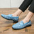 Men's blue metal buckle strap pattern slip on shoe loafer 06