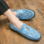 Men's blue metal buckle strap pattern slip on shoe loafer 05