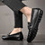 Men's black metal buckle croc skin pattern slip on shoe loafer 04