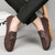 Men's brown metal buckle croc skin pattern slip on shoe loafer 02