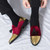 Men's red golden brogue tassel on top slip on dress shoe 09