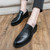 Men's black brogue penny strap slip on dress shoe 09
