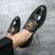 Men's brown brogue pattern print ornament slip on dress shoe 05