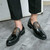 Men's brown brogue pattern print ornament slip on dress shoe 02