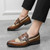 Men's brown brogue tassel buckle strap slip on dress shoe 07