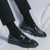 Men's black stripe tassel penny strap slip on dress shoe 06