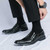 Men's black croc skin pattern point toe slip on dress shoe 05