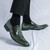 Men's green croc skin pattern point toe slip on dress shoe 04