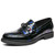 Men's blue metal buckle strap patterned slip on dress shoe 01